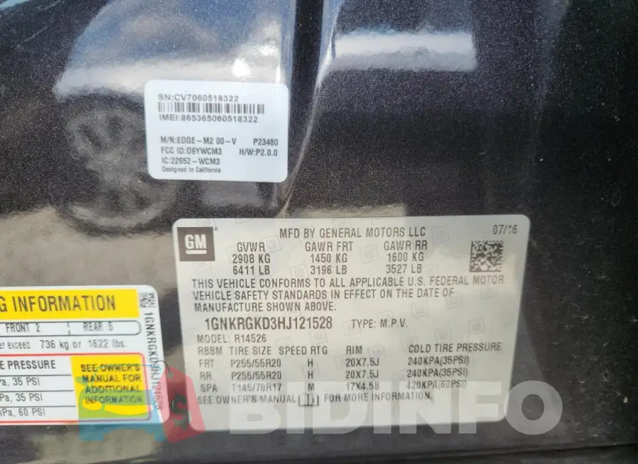 1GNKRGKD3HJ121528 Photo# 13