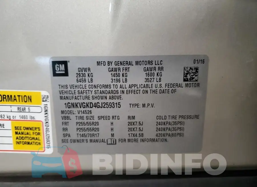 1GNKVGKD4GJ259315 Photo# 14
