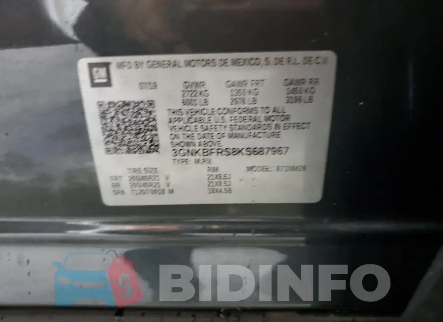 3GNKBFRS8KS687967 Photo# 13