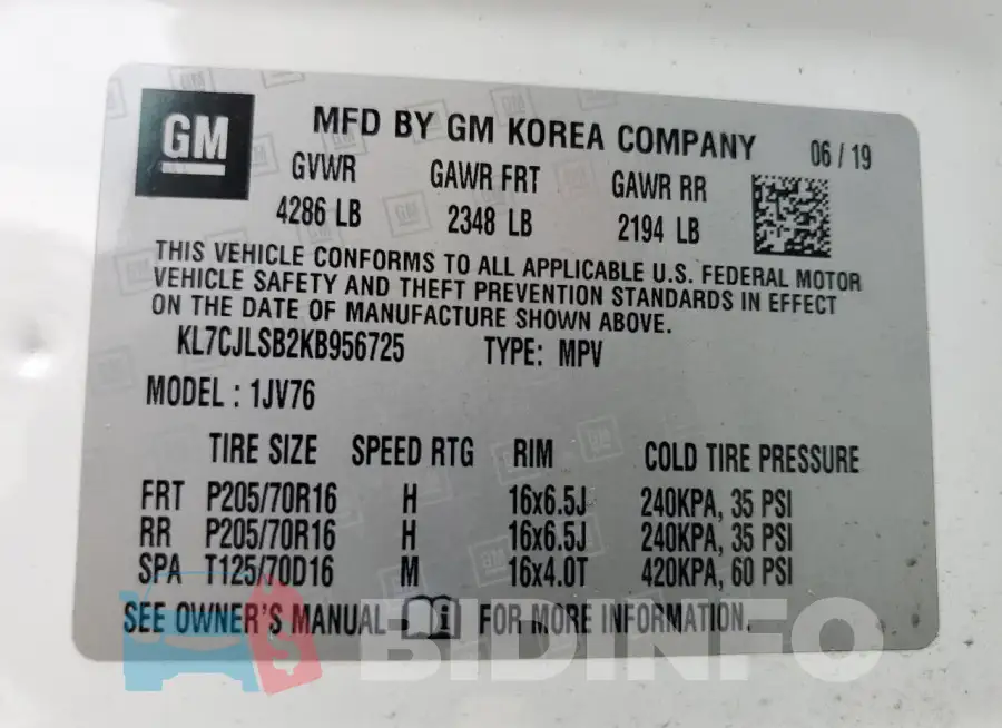 KL7CJLSB2KB956725 Photo# 14