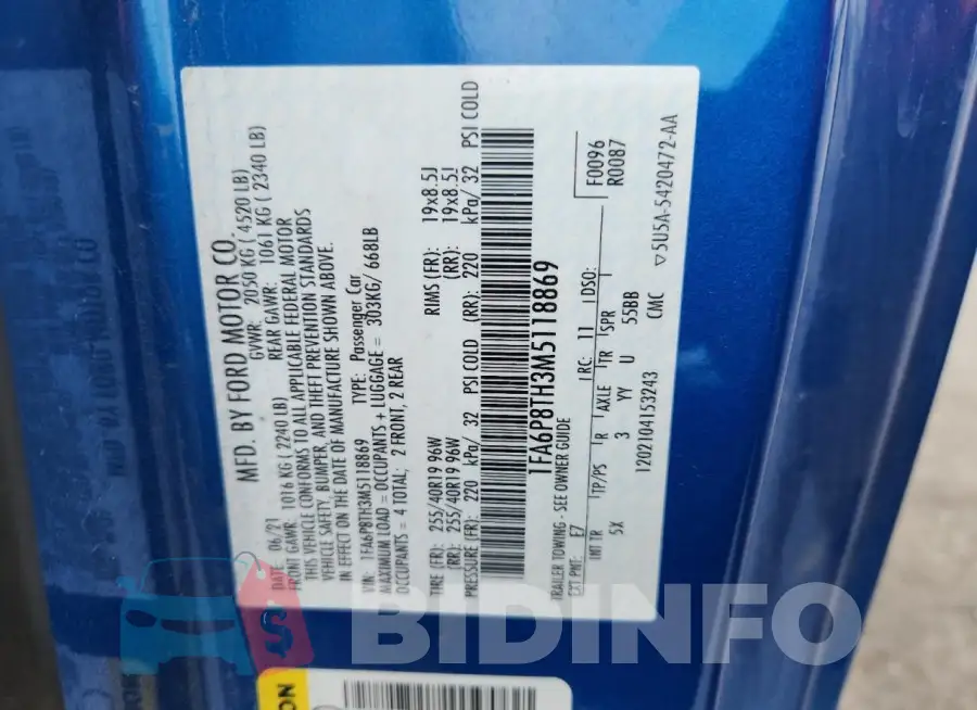 1FA6P8TH3M5118869 Photo# 12