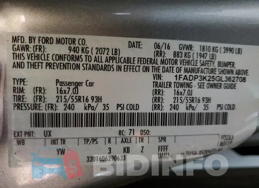 1FADP3K25GL362708 Photo# 12