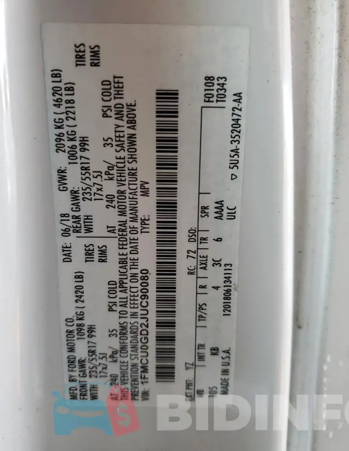 1FMCU0GD2JUC90080 Photo# 13