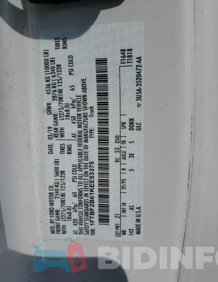 1FTBF2B61KEE53375 Photo# 12