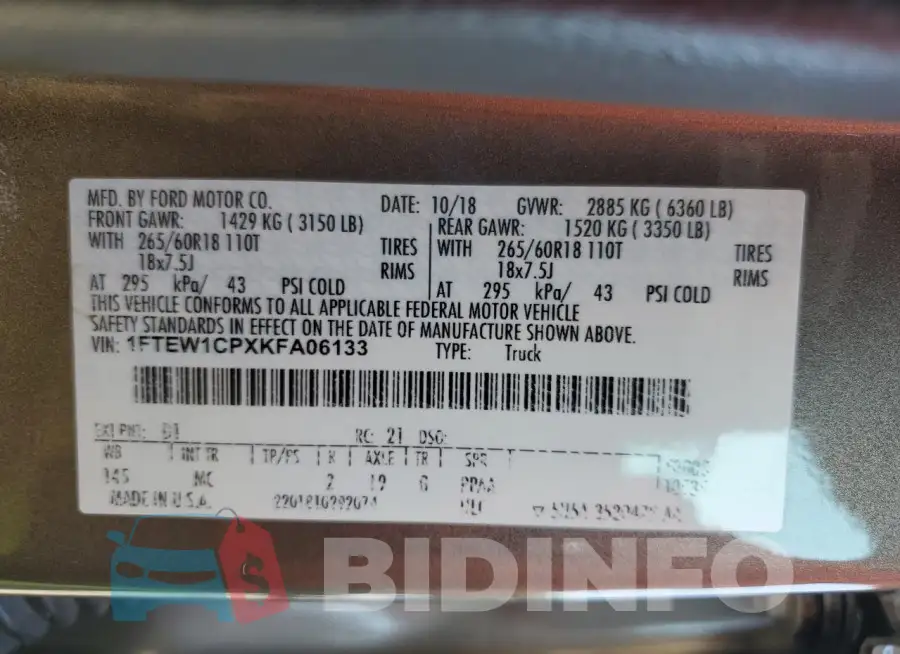 1FTEW1CPXKFA06133 Photo# 12