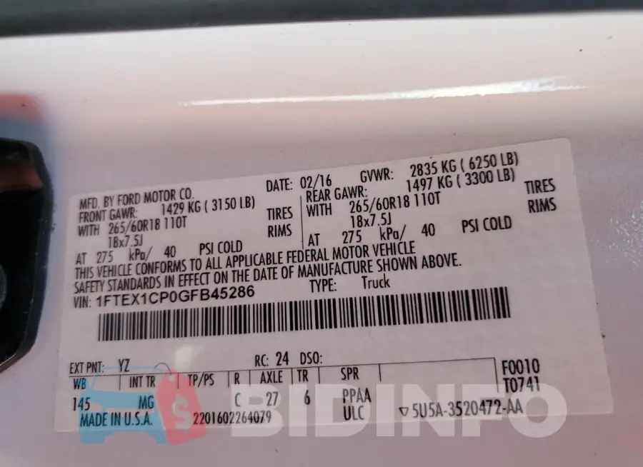 1FTEX1CP0GFB45286 Photo# 12