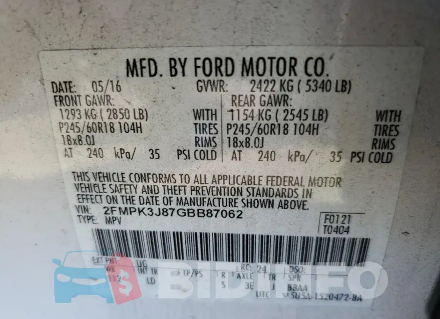 2FMPK3J87GBB87062 Photo# 13