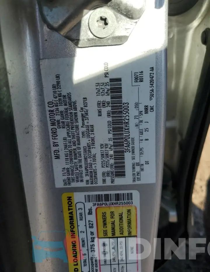 3FA6P0LUXHR255003 Photo# 12