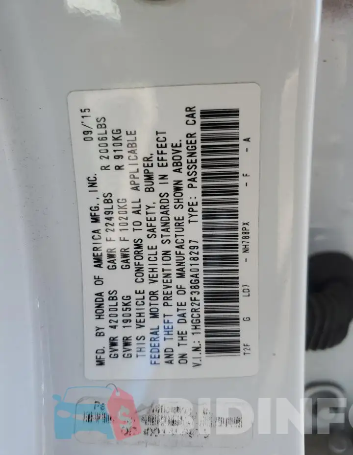 1HGCR2F38GA018297 Photo# 12