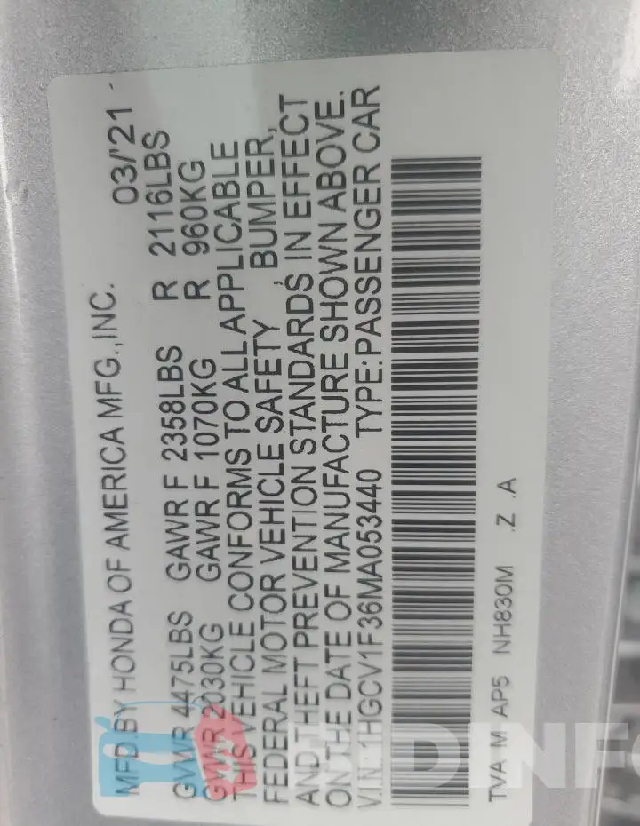 1HGCV1F36MA053440 Photo# 13