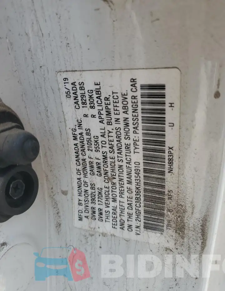 2HGFC3B36KH354910 Photo# 12