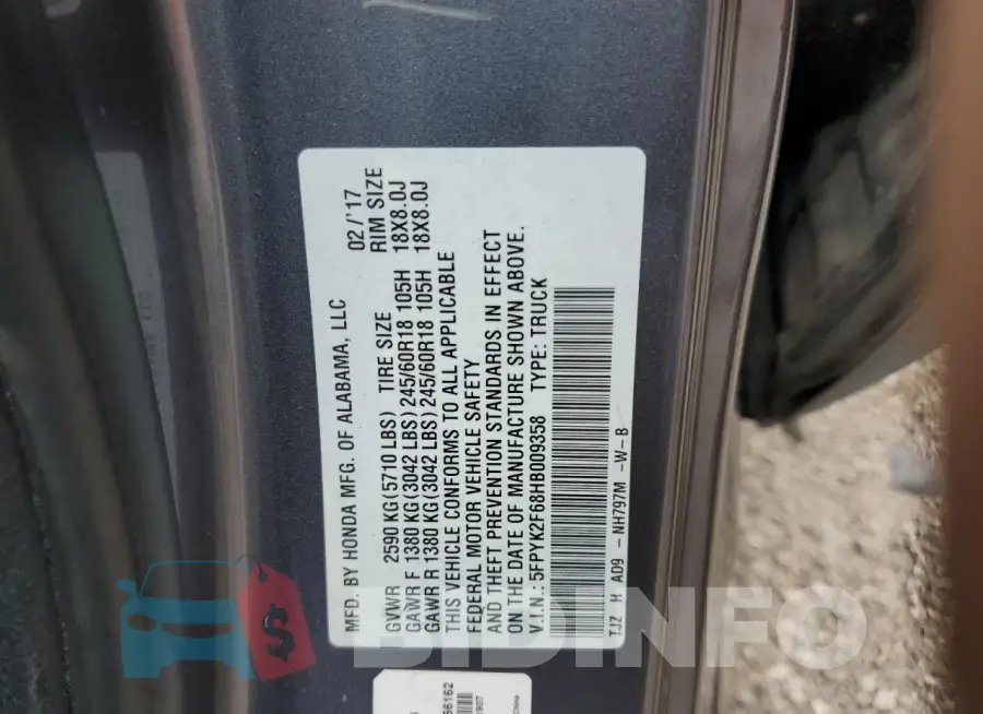 5FPYK2F68HB009358 Photo# 12
