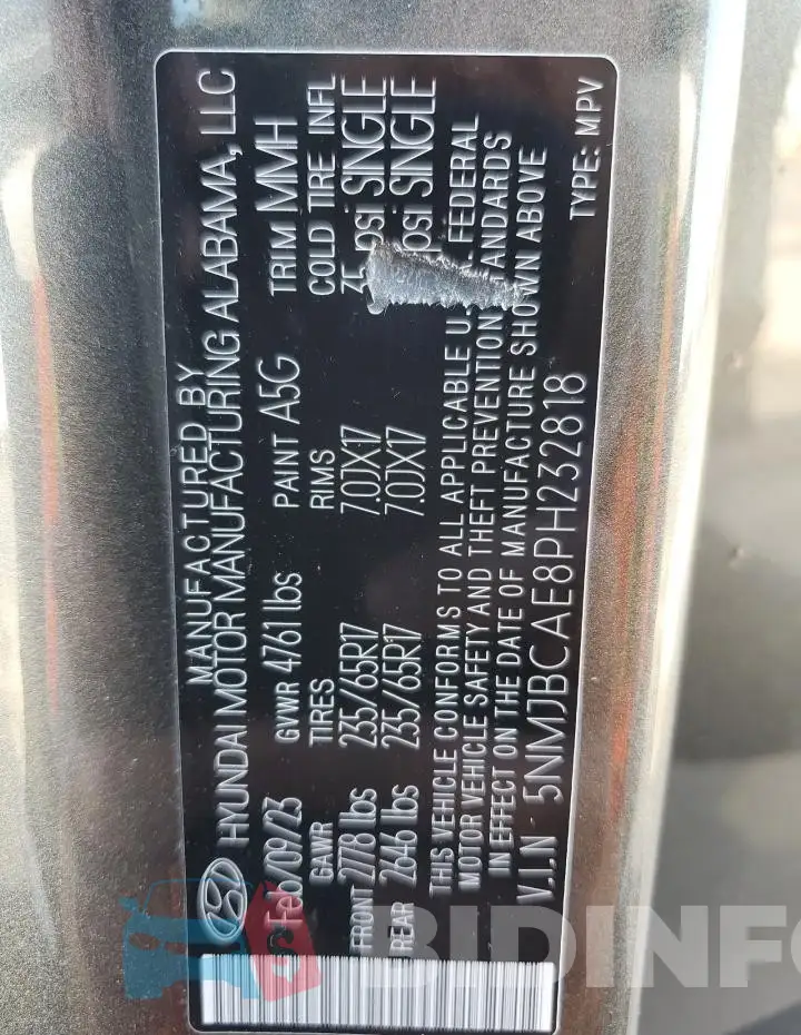 5NMJBCAE8PH232818 Photo# 13