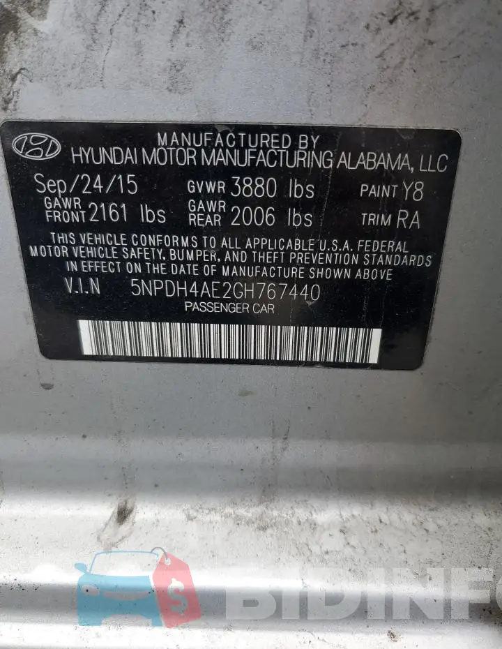 5NPDH4AE2GH767440 Photo# 12