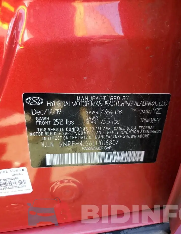 5NPEH4J26LH018807 Photo# 12