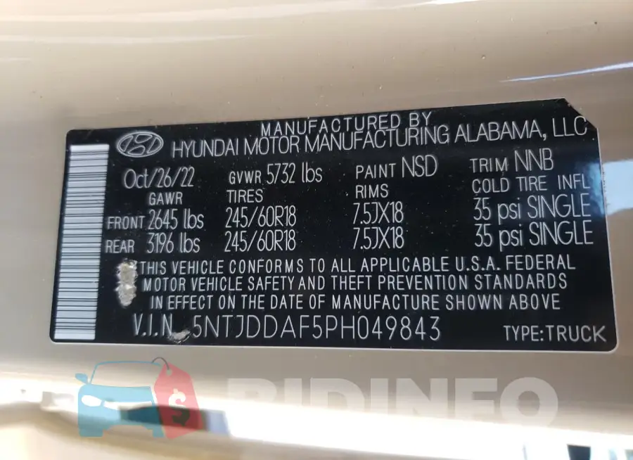 5NTJDDAF5PH049843 Photo# 13