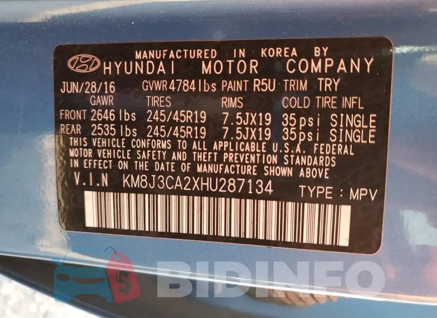 KM8J3CA2XHU287134 Photo# 13
