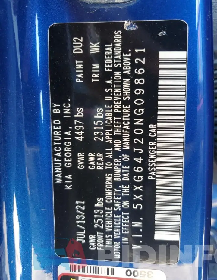 5XXG64J20NG098621 Photo# 12