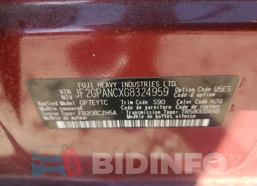 JF2GPANCXG8324959 Photo# 12