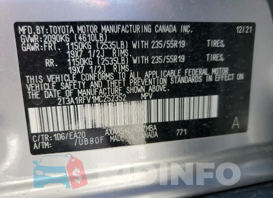 2T3A1RFV1MC252352 Photo# 14