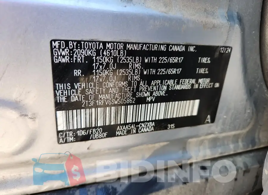 2T3F1RFV6SW505862 Photo# 14
