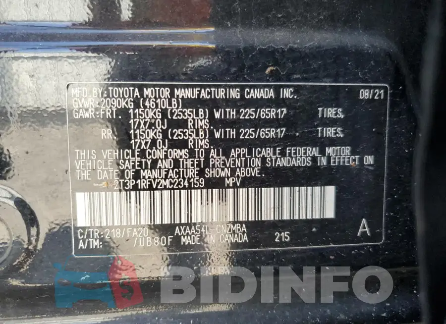 2T3P1RFV2MC234159 Photo# 13