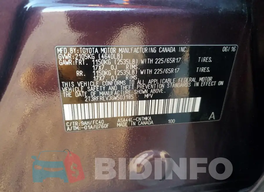 2T3RFREV3GW503185 Photo# 13