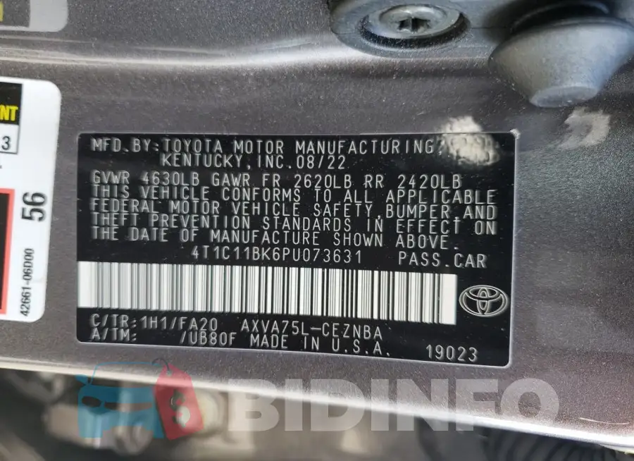 4T1C11BK6PU073631 Photo# 13