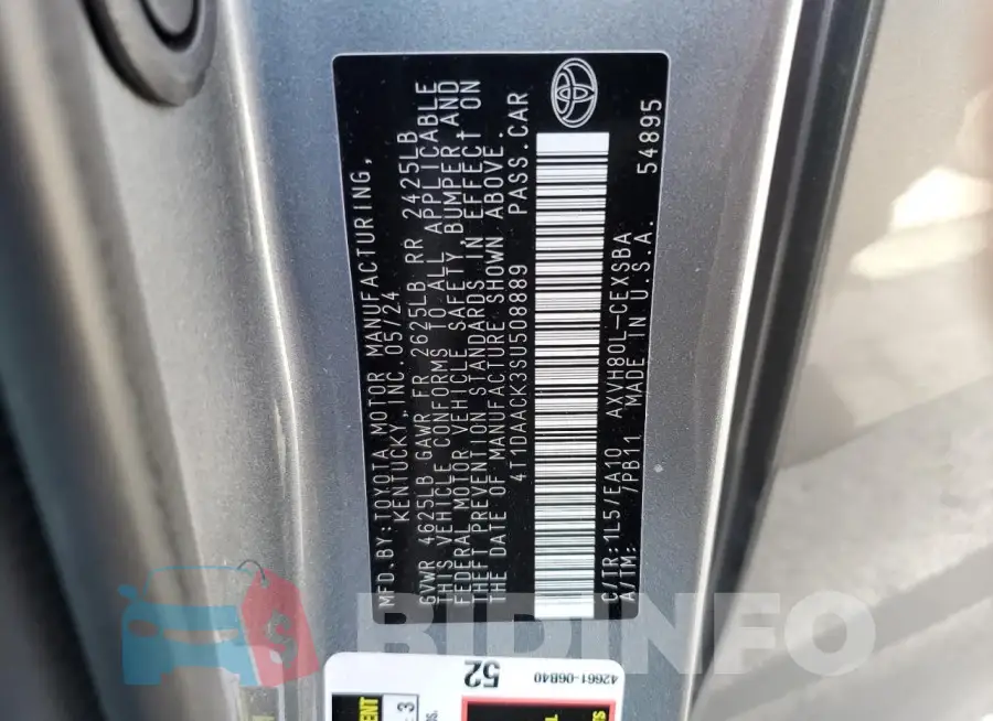 4T1DAACK3SU508889 Photo# 12