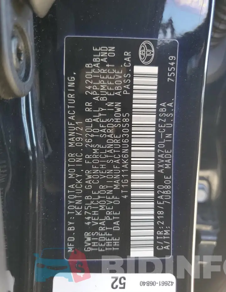 4T1G11AK6NU630585 Photo# 12