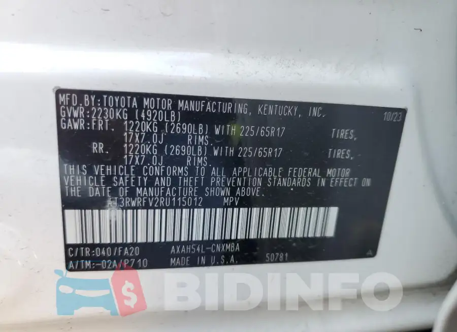 4T3RWRFV2RU115012 Photo# 13