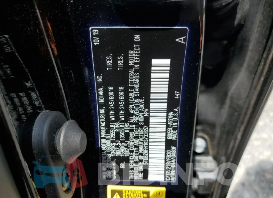 5TDBZRFH1KS733657 Photo# 13