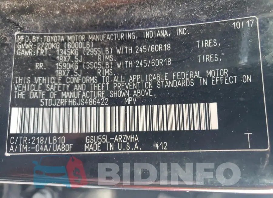 5TDJZRFH6JS486422 Photo# 12