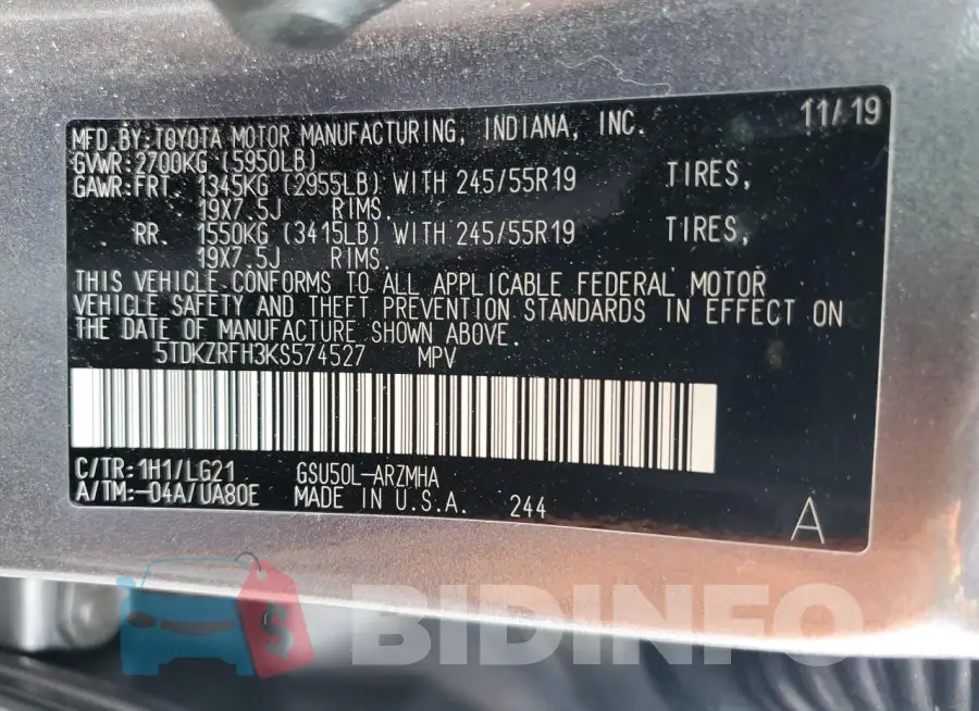 5TDKZRFH3KS574527 Photo# 13