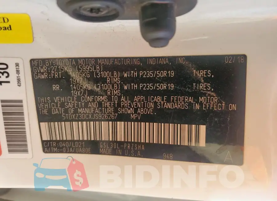 5TDXZ3DCXJS926267 Photo# 14