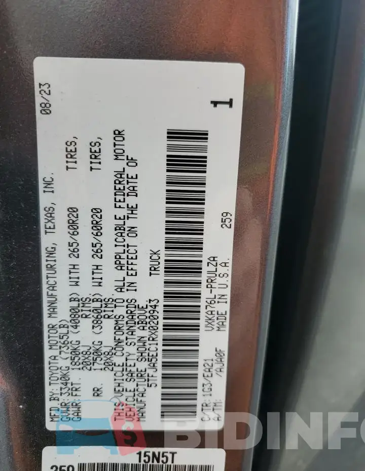 5TFJA5EC1RX020943 Photo# 13