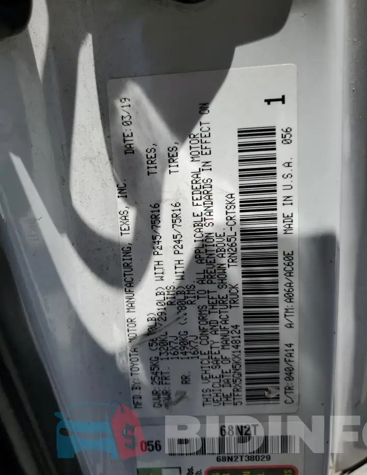 5TFRX5GN5KX148124 Photo# 13