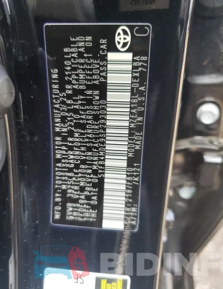 5YFB4MDE9SP293030 Photo# 12