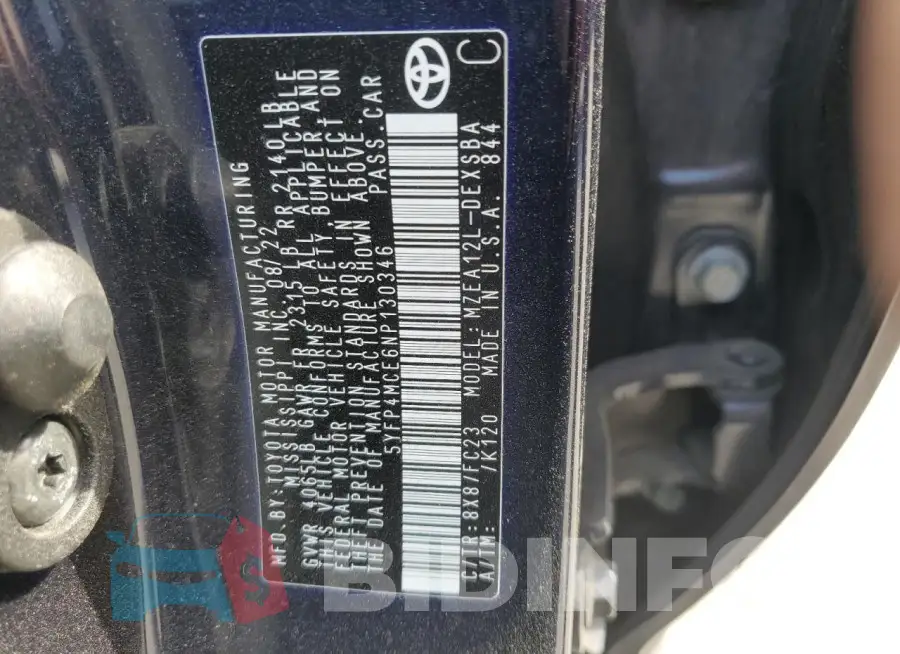 5YFP4MCE6NP130346 Photo# 12