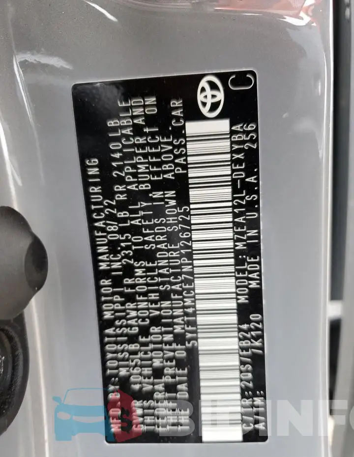 5YFT4MCE7NP126725 Photo# 12