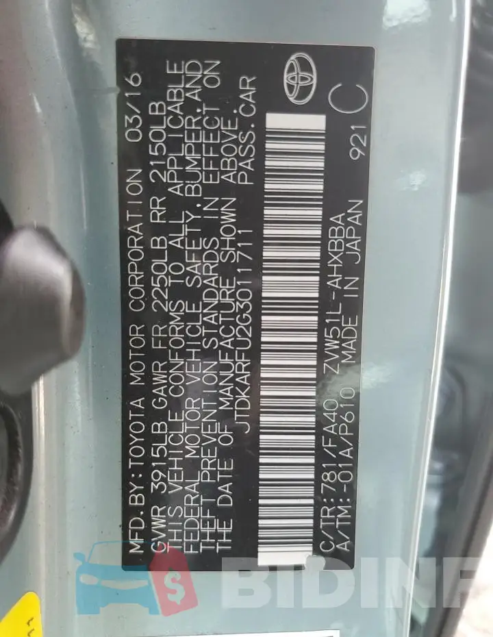JTDKARFU2G3011711 Photo# 12