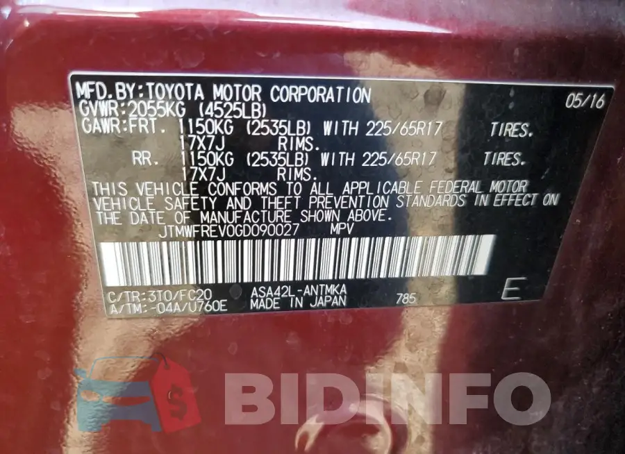 JTMWFREV0GD090027 Photo# 13