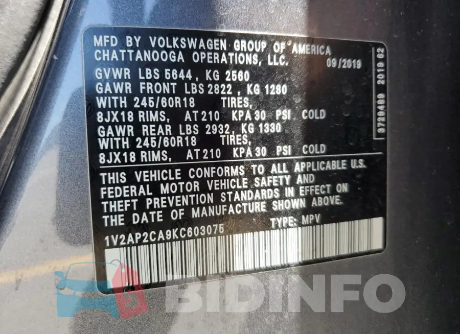 1V2AP2CA9KC603075 Photo# 13