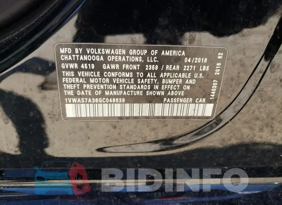 1VWAS7A36GC048639 Photo# 12