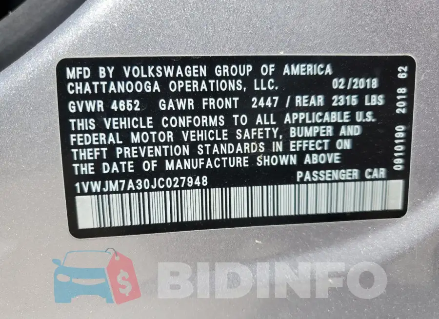 1VWJM7A30JC027948 Photo# 12