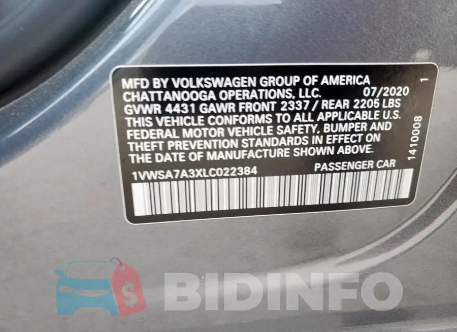 1VWSA7A3XLC022384 Photo# 12