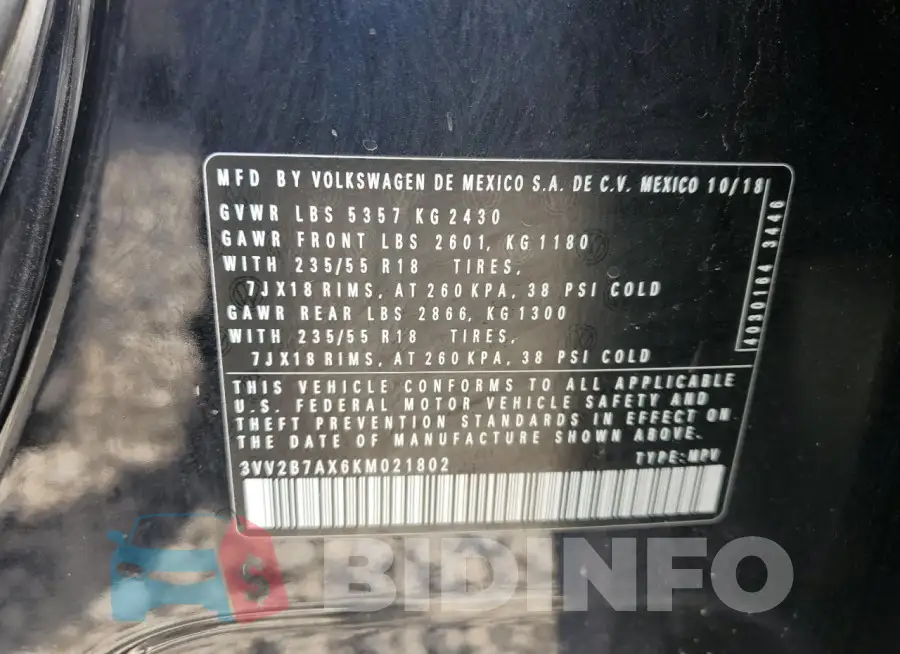 3VV2B7AX6KM021802 Photo# 13