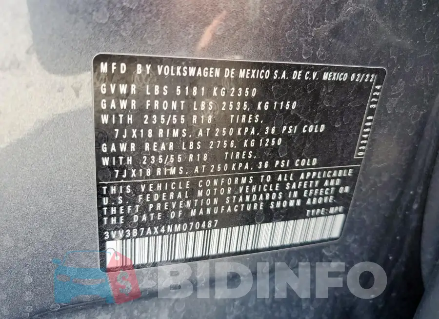 3VV3B7AX4NM070487 Photo# 13