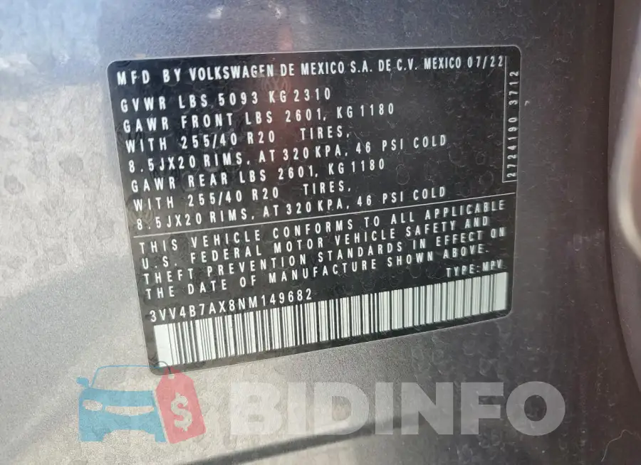 3VV4B7AX8NM149682 Photo# 13