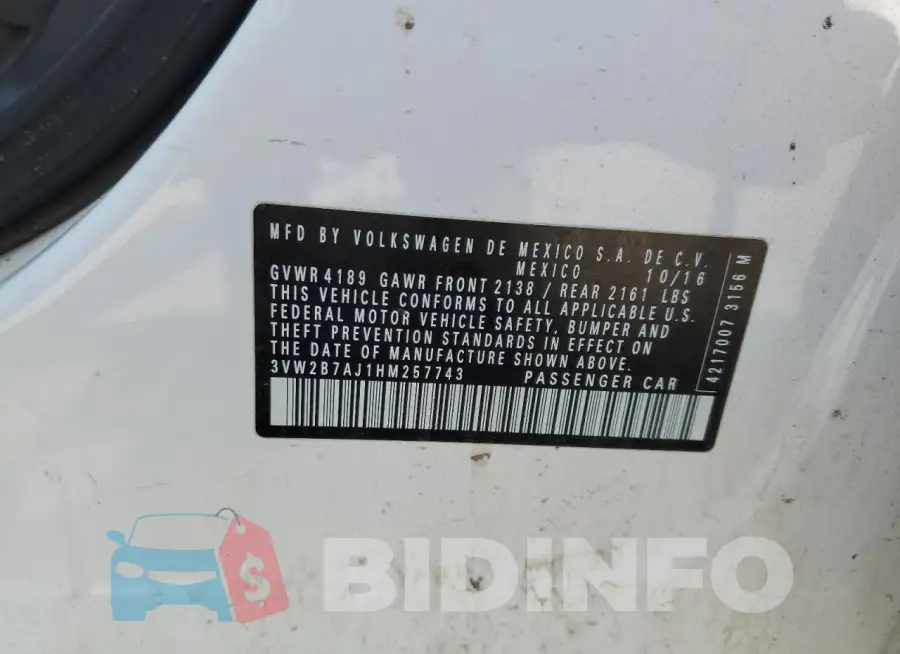 3VW2B7AJ1HM257743 Photo# 12